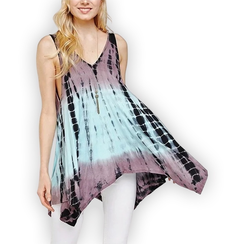 URBAN X Tie Dye Rayon Top Tunic Tank Mocha Plum Mint Hippie Boho